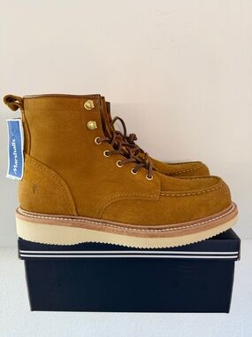 Frye Moc Toe Wedge Boots Mens Golden Tan Suede NEW Size 10